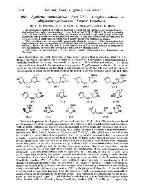 251. Synthetic antimalarials. Part XXI. 4-Arylamino-6-aminoalkylaminopyrimidines. Further variations