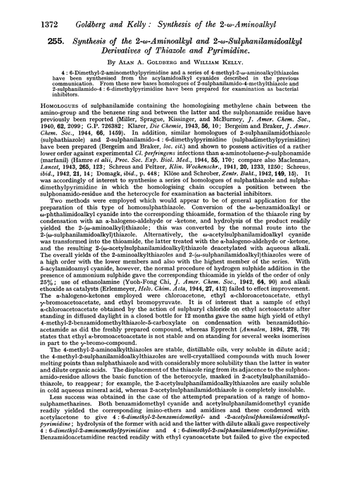 255. Synthesis of the 2-ω-aminoalkyl and 2-ω-sulphanilamidoalkyl derivatives of thiazole and pyrimidine