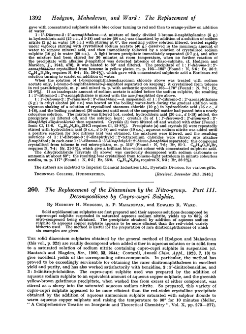 260. The replacement of the diazonium by the nitro-group. Part III. Decompositions by cupro-cupri sulphite