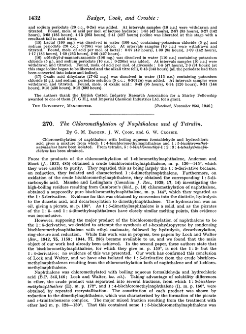 270. The chloromethylation of naphthalene and of tetralin