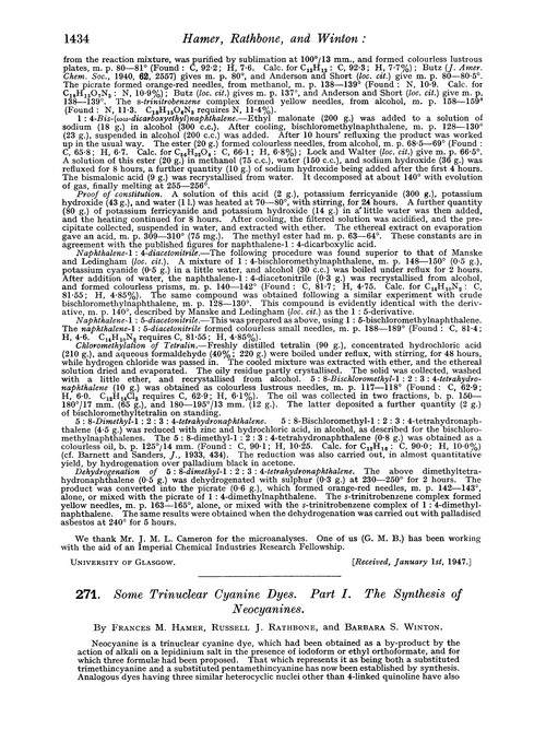 271. Some trinuclear cyanine dyes. Part I. The synthesis of neocyanines