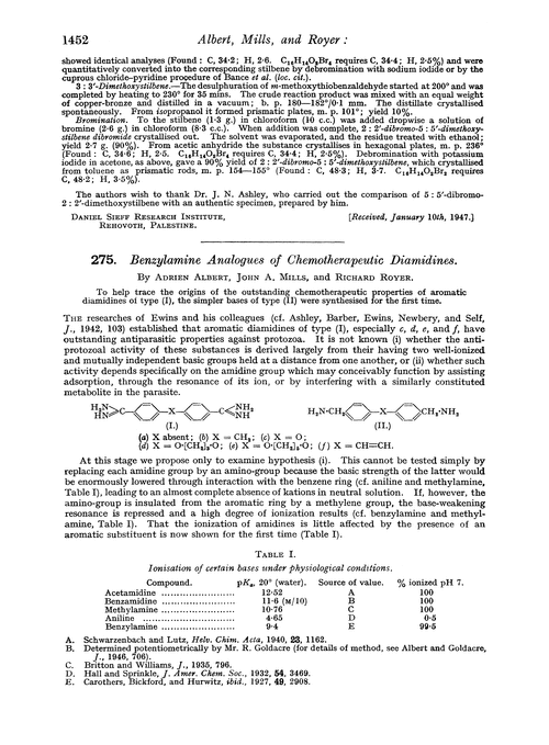 275. Benzylamine analogues of chemotherapeutic diamidines