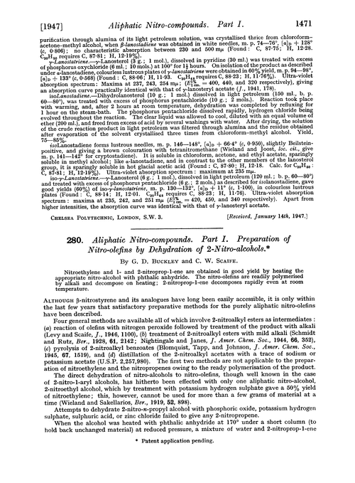 280. Aliphatic nitro-compounds. Part I. Preparation of nitro-olefins by dehydration of 2-nitro-alcohols