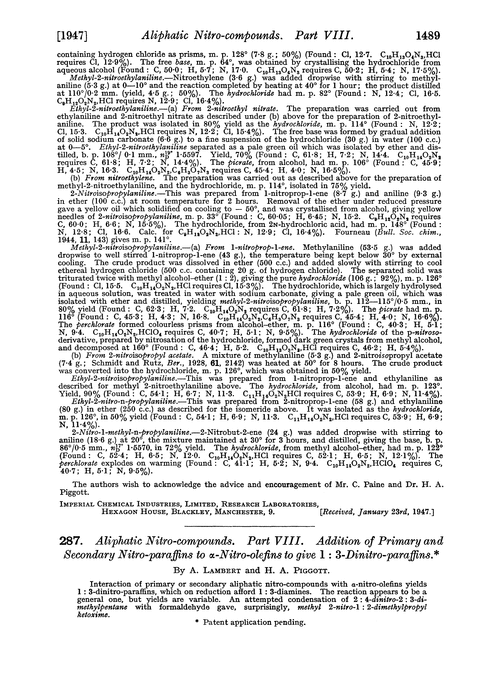 287. Aliphatic nitro-compounds. Part VIII. Addition of primary and secondary nitro-paraffins to α-nitro-olefins to give 1 : 3-dinitro-paraffins