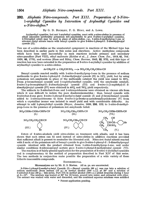 292. Aliphatic nitro-compounds. Part XIII. Preparation of 3-nitro-1-arylalkyl cyanides by interaction of arylmethyl cyanides and α-nitro-olefins