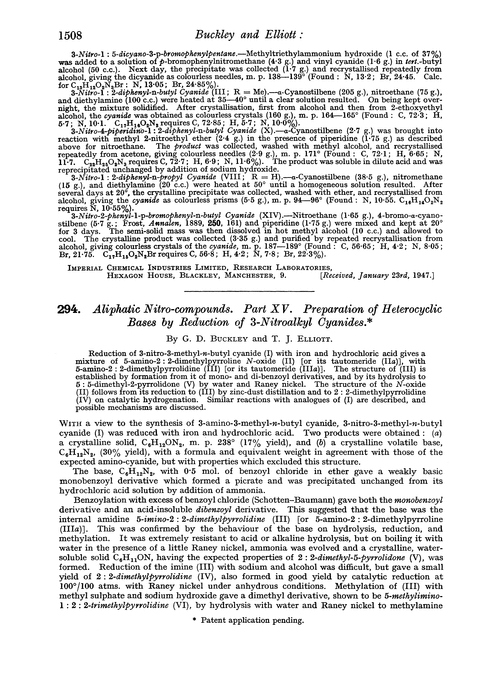 294. Aliphatic nitro-compounds. Part XV. Preparation of heterocyclic bases by reduction of 3-nitroalkyl cyanides