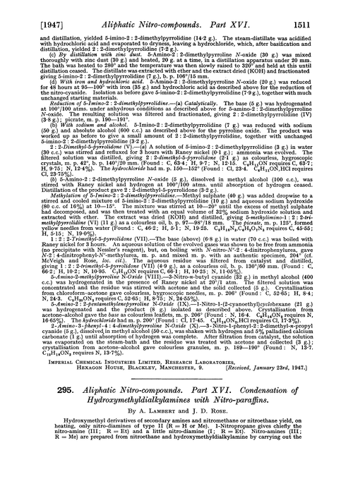 295. Aliphatic nitro-compounds. Part XVI. Condensation of hydroxymethyldialkylamines with nitro-paraffins