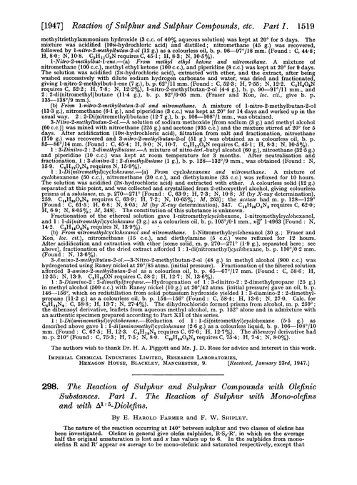 298. The reaction of sulphur and sulphur compounds with olefinic substances. Part I. The reaction of sulphur with mono-olefins and with Δ1 : 5-diolefins