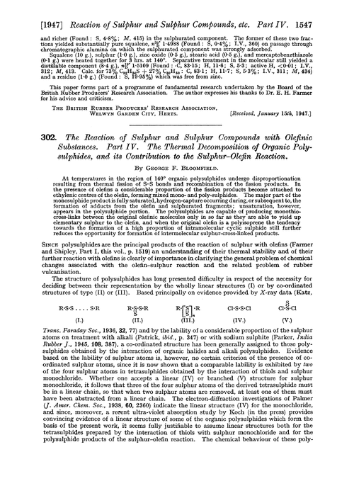 302. The reaction of sulphur and sulphur compounds with olefinic substances. Part IV. The thermal decomposition of organic polysulphides, and its contribution to the sulphur–olefin reaction