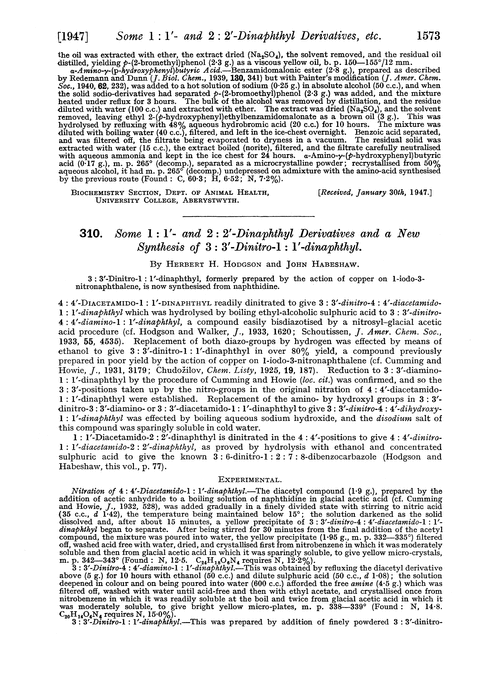 310. Some 1 : 1′- and 2 : 2′-dinaphthyl derivatives and a new synthesis of 3 : 3′-dinitro-1 : 1′-dinaphthyl