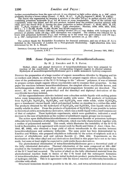 316. Some organic derivatives of hexachlorodisiloxane