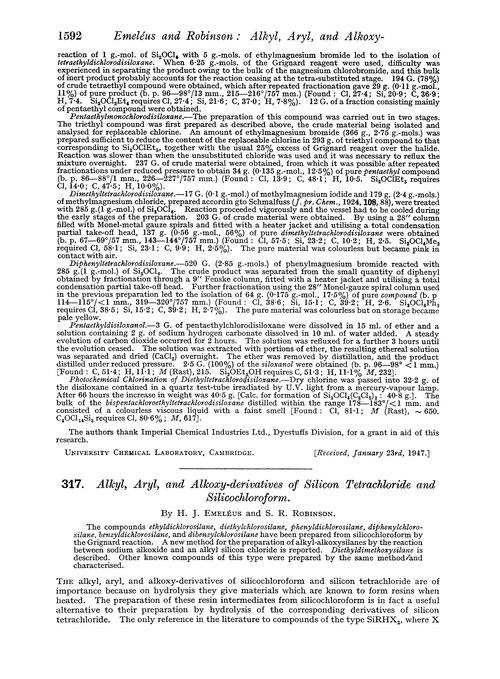 317. Alkyl, aryl, and alkoxy-derivatives of silicon tetrachloride and silicochloroform