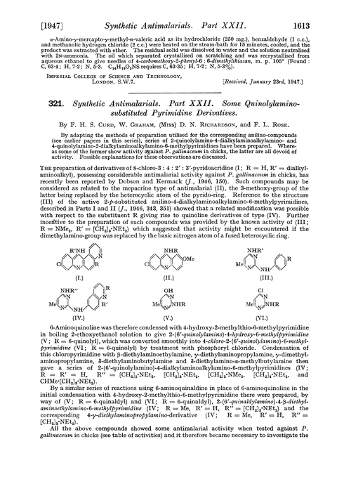 321. Synthetic antimalarials. Part XXII. Some quinolylamino-substituted pyrimidine derivatives