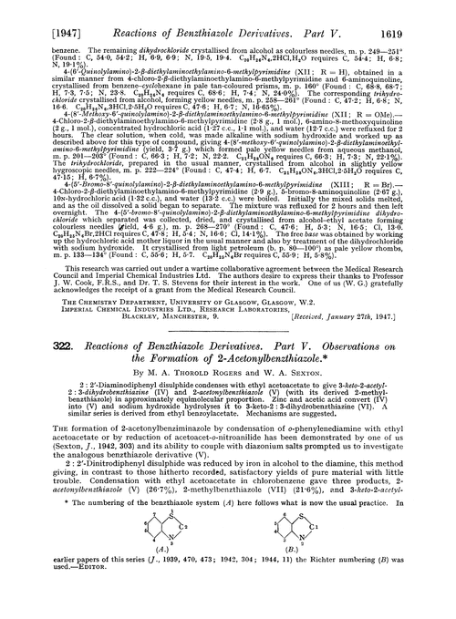 322. Reactions of benzthiazole derivatives. Part V. Observations on the formation of 2-acetonylbenzthiazole