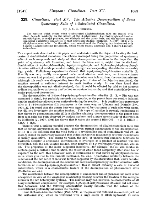 329. Cinnolines. Part XV. The alkaline decomposition of some quaternary salts of 4-substituted cinnolines