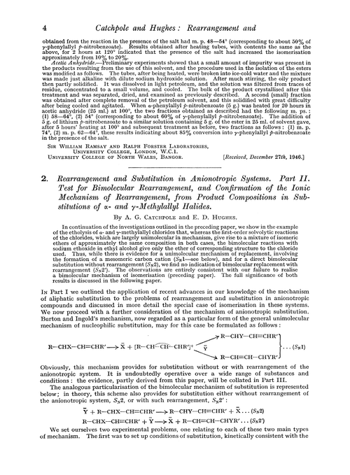 2. Rearrangement and substitution in anionotropic systems. Part II. Test for bimolecular rearrangement, and confirmation of the ionic mechanism of rearrangement, from product compositions in substitutions of α- and γ-methylallyl halides