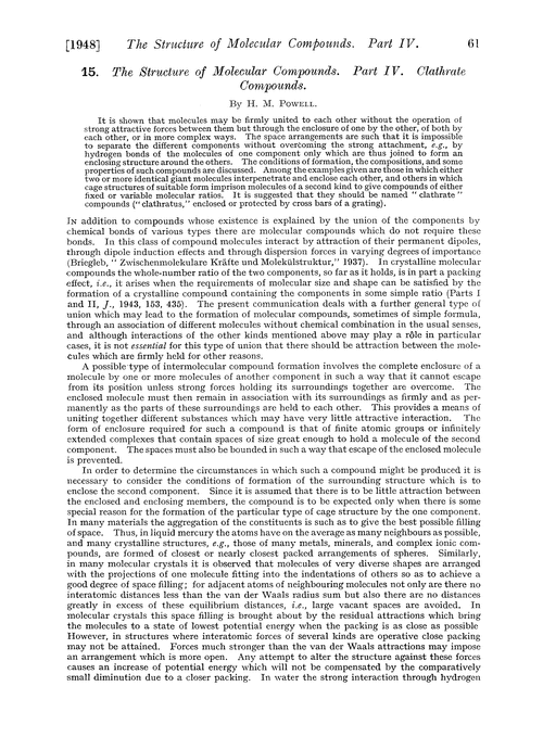 15. The structure of molecular compounds. Part IV. Clathrate compounds