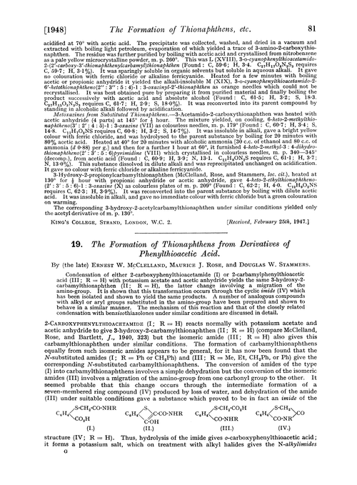 19. The formation of thionaphthens from derivatives of phenylthioacetic acid