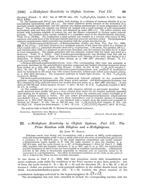 21. α-Methylenic reactivity in olefinie systems. Part III. The Prins reaction with ethylene and α-methylstyrene