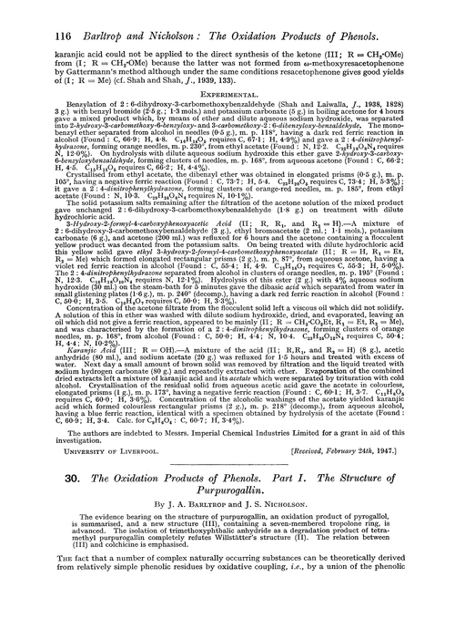 30. The oxidation products of phenols. Part I. The structure of purpurogallin