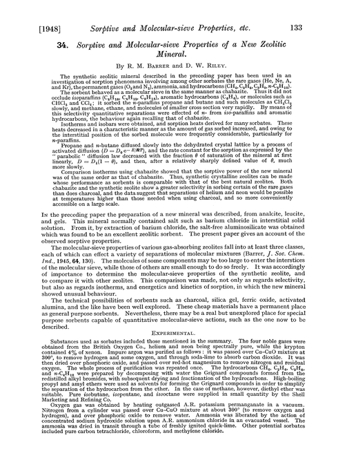 34. Sorptive and molecular-sieve properties of a new zeolitic mineral