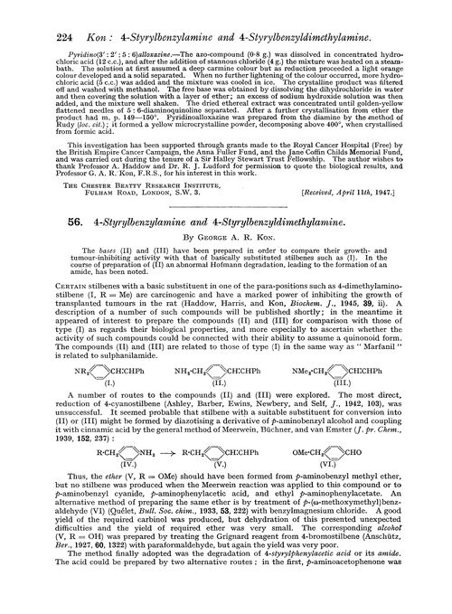 56. 4-Styrylbenzylamine and 4-styrylbenzyldimethylamine