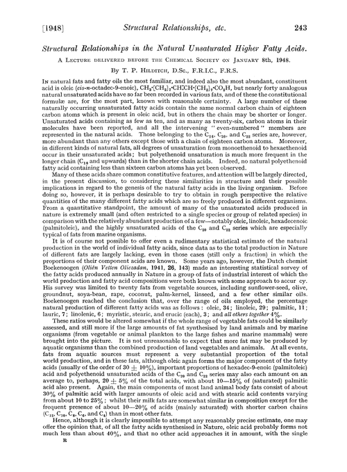 Structural relationships in the natural unsaturated higher fatty acids