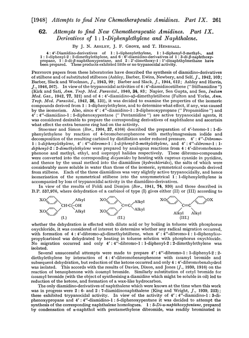 62. Attempts to find new chemotherapeutic amidines. Part IX. Derivatives of 1 : 1-diphenylethylene and naphthalene