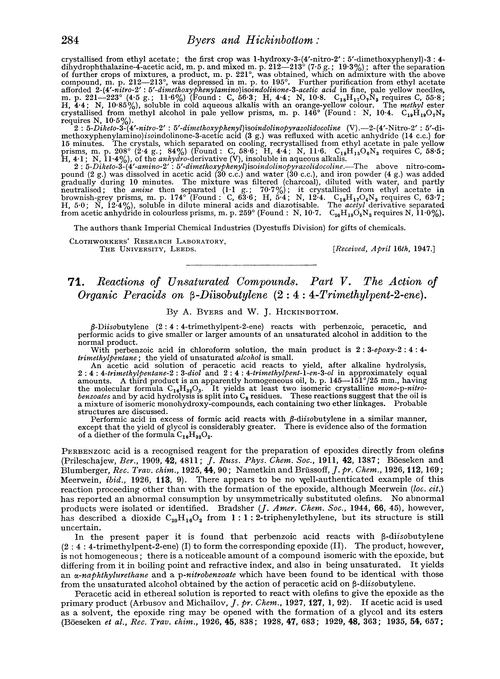 71. Reactions of unsaturated compounds. Part V. The action of organic peracids on β-diisobutylene (2 : 4 : 4-trimethylpent-2-ene)