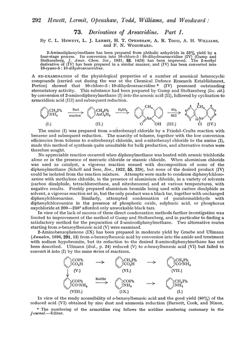 73. Derivatives of arsacridine. Part I
