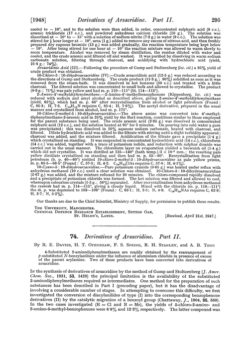 74. Derivatives of arsacridine. Part II