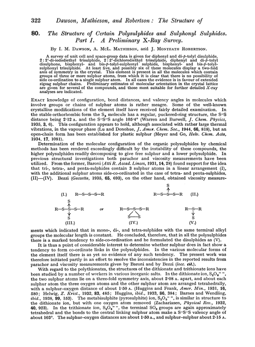 80. The structure of certain polysulphides and sulphonyl sulphides. Part I. A preliminary X-ray survey