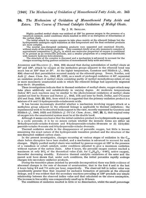 84. The mechanism of oxidation of monoethenoid fatty acids and esters. The course of thermal catalytic oxidation of methyl oleate
