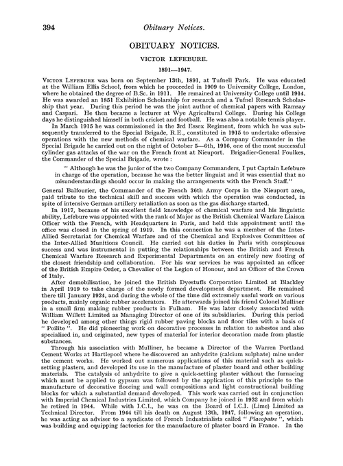 Obituary notices: Victor Lefebure, 1891–1947; Alfred Walter Stewart, 1880–1947