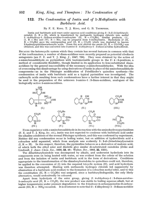 112. The condensation of isatin and of 1-methylisation with barbituric acid