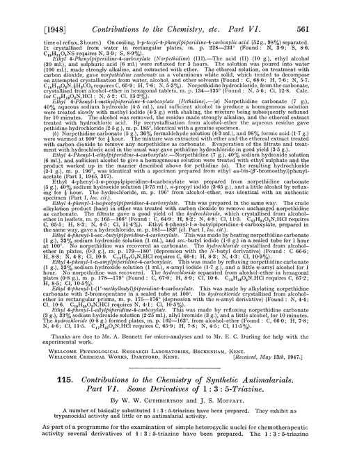 115. Contributions to the chemistry of synthetic antimalarials. Part VI. Some derivatives of 1 : 3 : 5-triazine