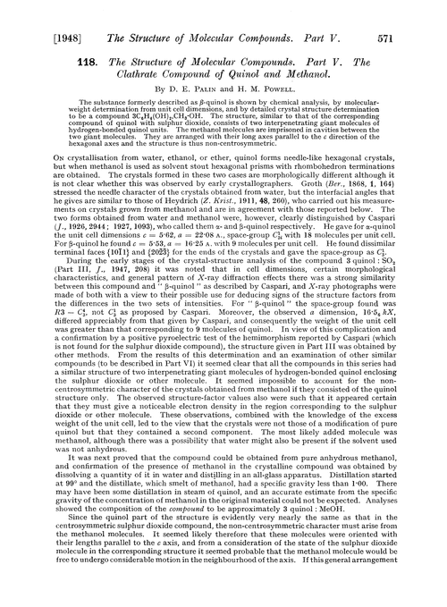 118. The structure of molecular compounds. Part V. The clathrate compound of quinol and methanol