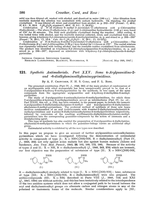 121. Synthetic antimalarials. Part XXV. Some 4-arylguanidino-2- and -6-dialkylaminoalkylaminopyrimidines