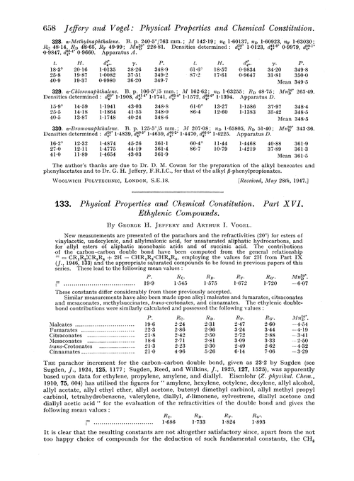 133. Physical properties and chemical constitution. Part XVI. Ethylenic compounds