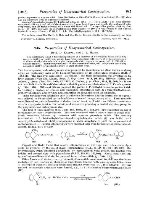 136. Preparation of unsymmetrical carbocyanines