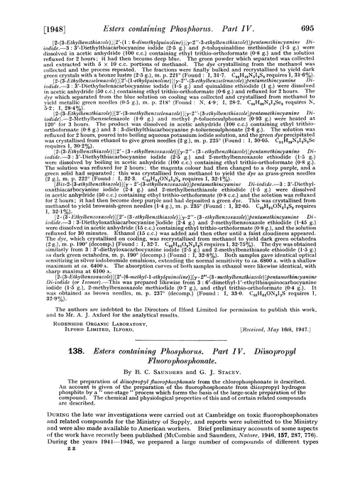 138. Esters containing phosphorus. Part IV. Diisopropyl fluorophosphonate