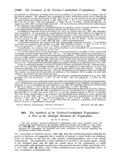141. The synthesis of the nuclear-C-methylated tryptophans. A note on the aldehyde reactions for tryptophan