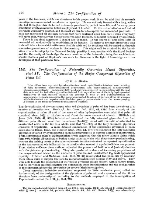 142. The configuration of naturally occurring mixed glycerides. Part IV. The configuration of the major component glycerides of palm oil