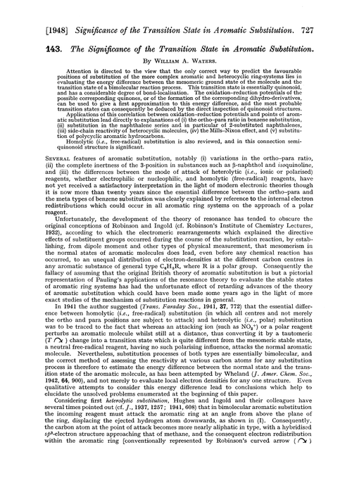 143. The significance of the transition state in aromatic substitution