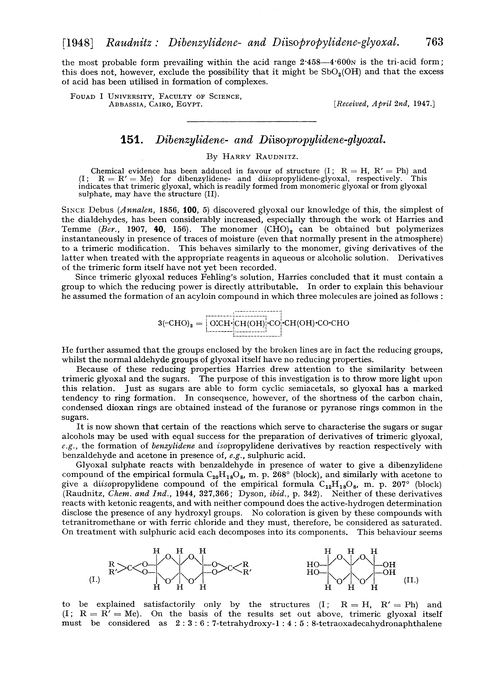 151. Dibenzylidene- and diisopropylidene-glyoxal