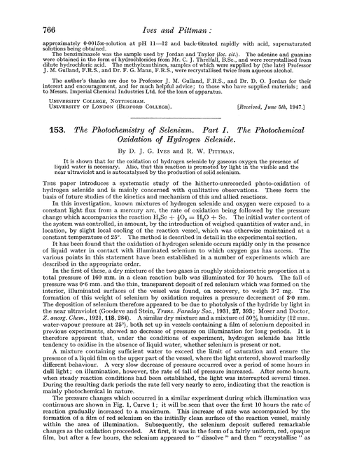 153. The photochemistry of selenium. Part I. The photochemical oxidation of hydrogen selenide