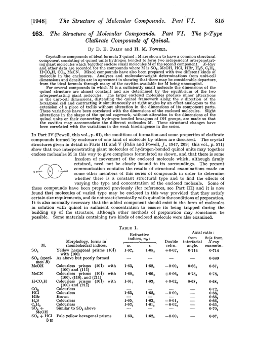 163. The structure of molecular compounds. Part VI. The β-type clathrate compounds of quinol