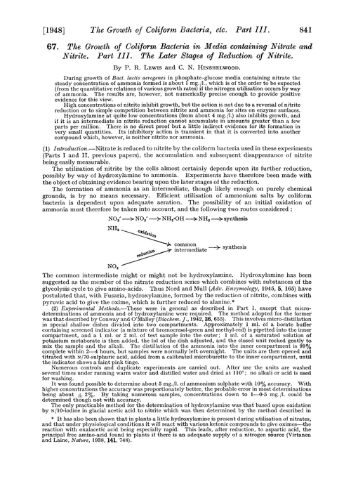 167. The growth of coliform bacteria in media containing nitrate and nitrite. Part III. The later stages of reduction of nitrite