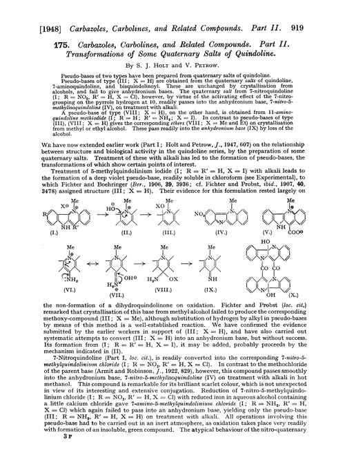 175. Carbazoles, carbolines, and related compounds. Part II. Transformations of some quaternary salts of quindoline