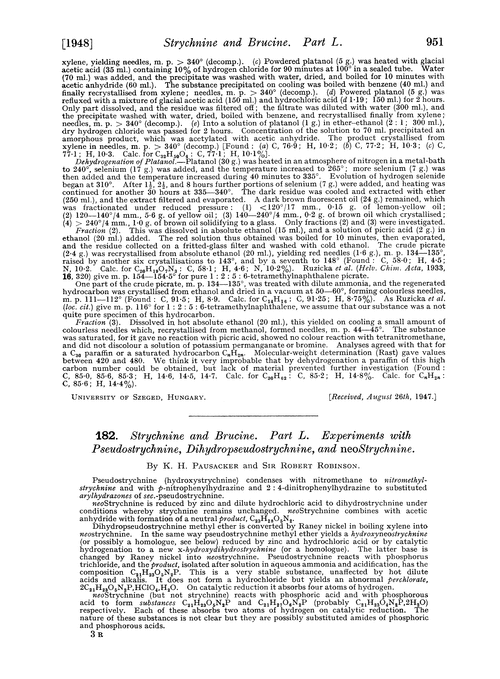 182. Strychnine and brucine. Part L. Experiments with pseudostrychnine, dihydropseudostrychnine, and neostrychnine